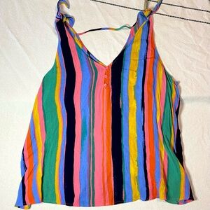 a.n.a. A New Approach MultiColor Striped Tie Shoulder Sleeveless Top Size Large